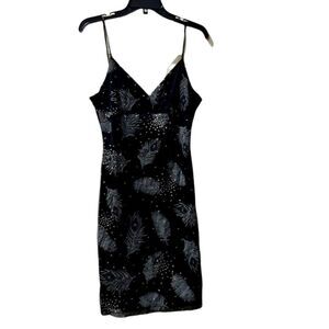 Syrup Women’s L Black w Silver Feather Sequence Spaghetti Strap Slip Dress